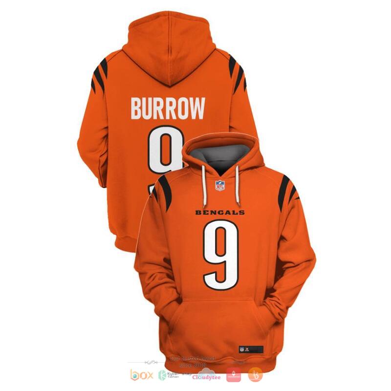 NFL_Cincinnati_Bengals_Burrow_9_Orange_3d_shirt_hoodie