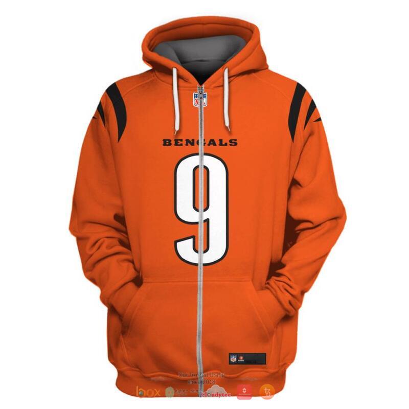 NFL_Cincinnati_Bengals_Burrow_9_Orange_3d_shirt_hoodie_1