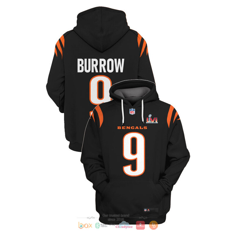 NFL_Cincinnati_Bengals_Burrow_9_Super_Bowl_LVI_black_3d_shirt_hoodie