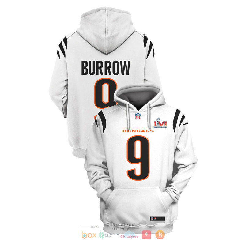 NFL_Cincinnati_Bengals_Burrow_9_Super_Bowl_LVI_white_3d_shirt_hoodie