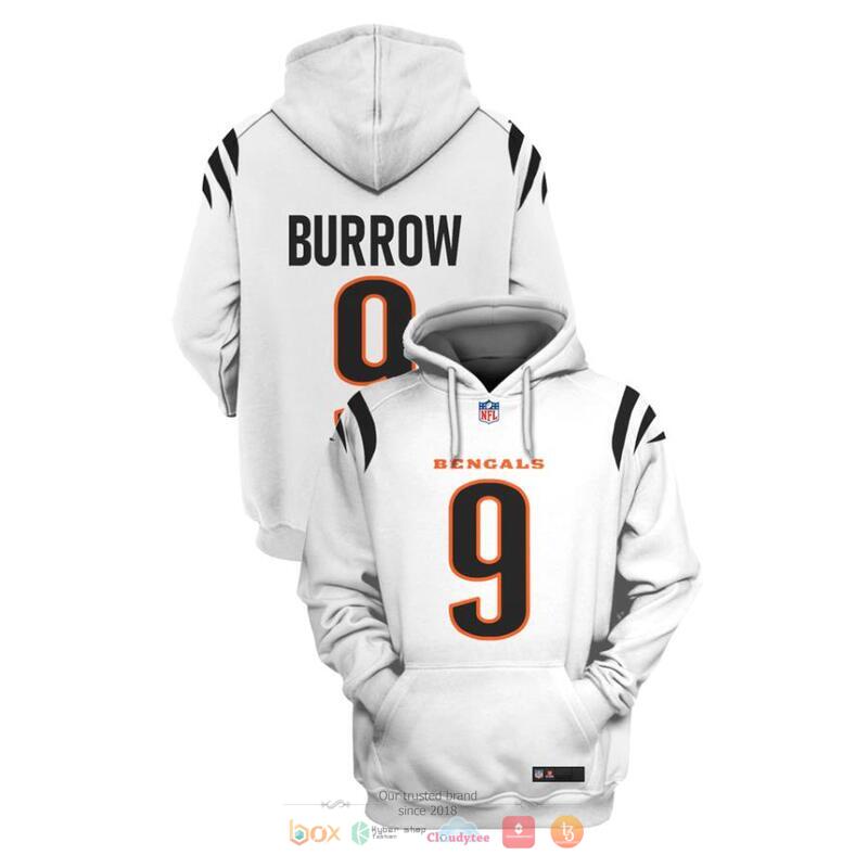 NFL_Cincinnati_Bengals_Burrow_9_White_3d_shirt_hoodie
