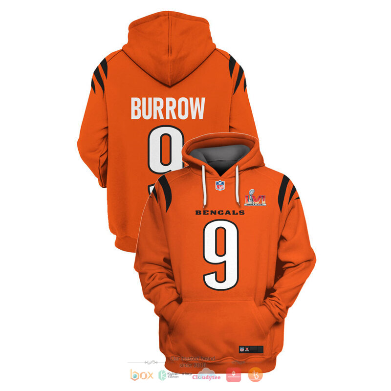 NFL_Cincinnati_Bengals_Burrow_9_orange_Super_Bowl_LVI_3d_shirt_hoodie