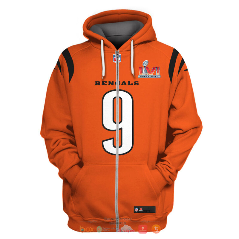 NFL_Cincinnati_Bengals_Burrow_9_orange_Super_Bowl_LVI_3d_shirt_hoodie_1