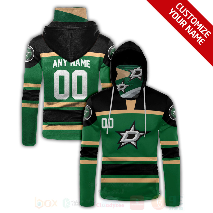 NHL_Dallas_Stars_Personalized_Green_3D_Hoodie_Mask