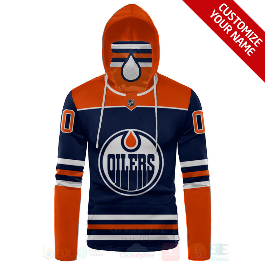 NHL_Edmonton_Oilers_Personalized_Navy_Orange_3D_Hoodie_Mask