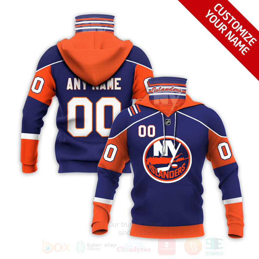 NHL_New_York_Islanders_Personalized_Navy_Orange_3D_Hoodie_Mask