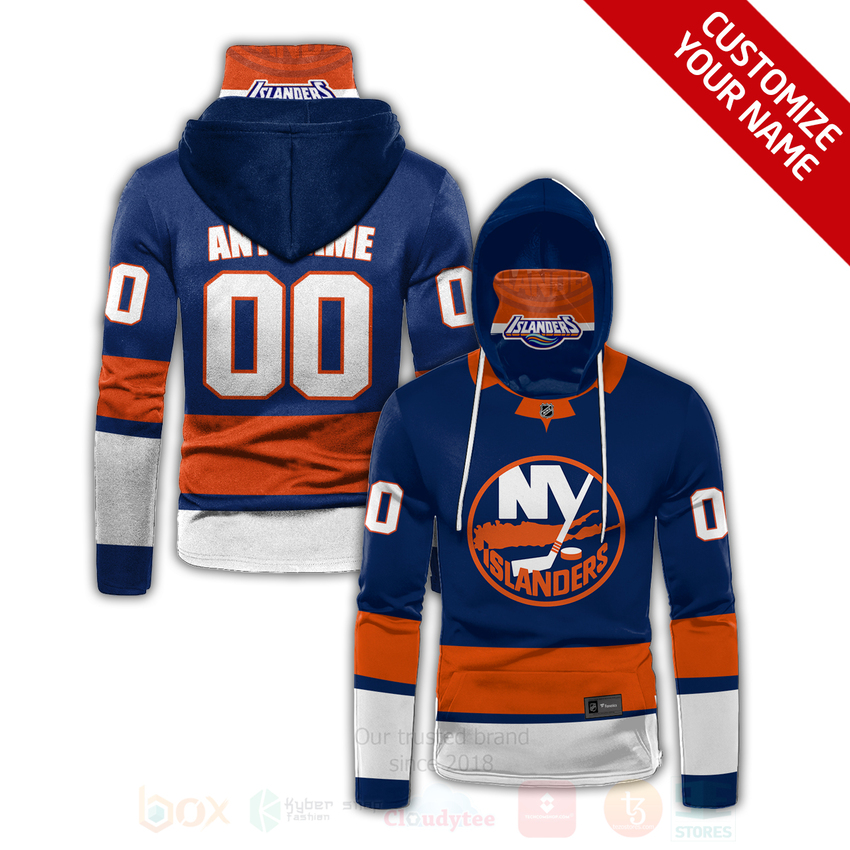 NHL_New_York_Rangers_Personalized_Navy_Orange_3D_Hoodie_Mask