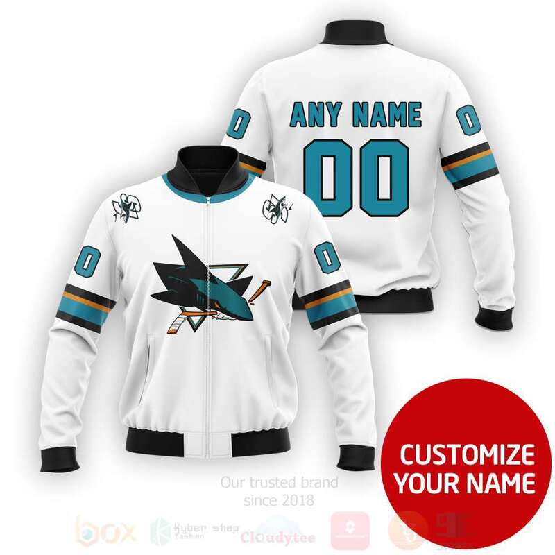 NHL_San_Jose_Sharks_Team_Personalized_White_3D_Bomber_Jacket