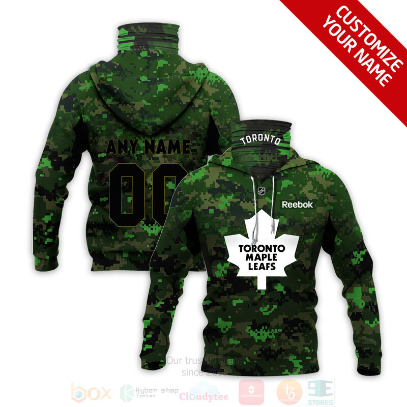 NHL_Toronto_Maple_Leafs_Personalized_Green_Camo_3D_Hoodie_Mask