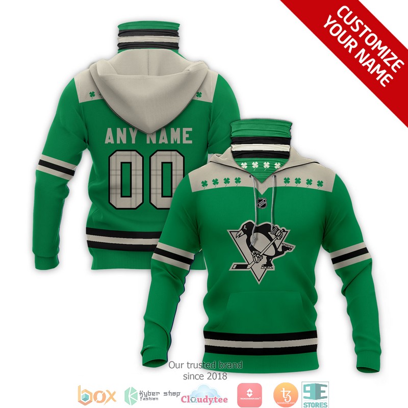 Personalized_NHL_Pittsburgh_Penguins_White_Green_Clovers_3d_hoodie_mask