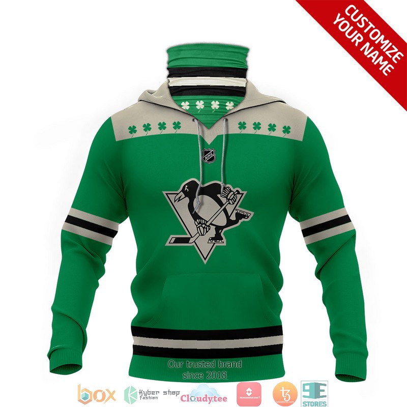 Personalized_NHL_Pittsburgh_Penguins_White_Green_Clovers_3d_hoodie_mask_1