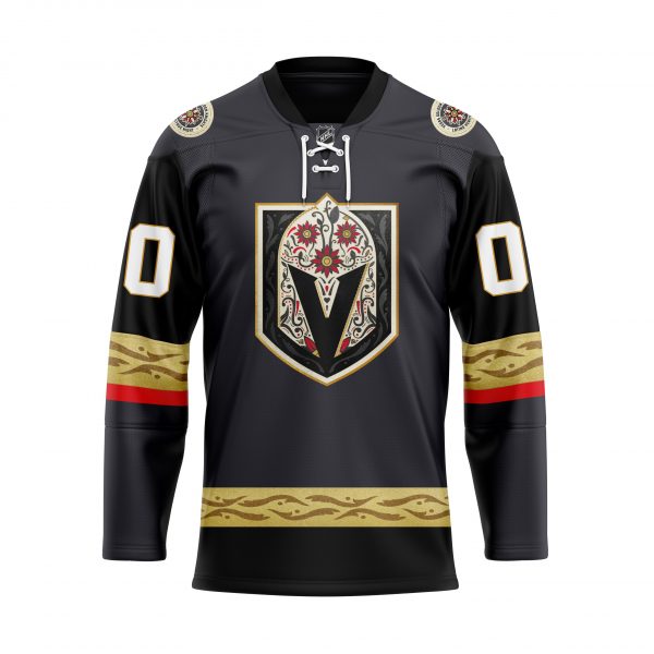 Personalized_NHL_Vegas_Golden_Knights_Black_Flower_helmet_Hockey_Jersey