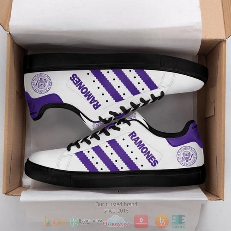 Ramones_band_logo_white_purple_Stan_Smith_shoes