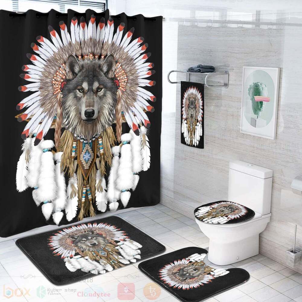 Wolf_With_Feather_Headdress_Bathroom_Set