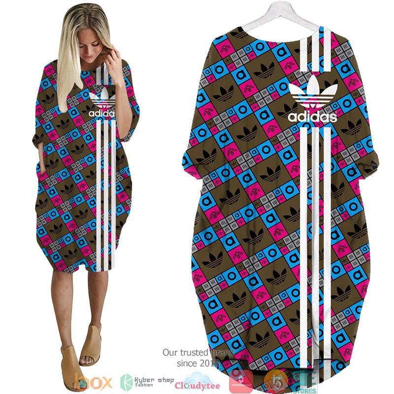 Adidas_Pink_Blue_Caro_pattern_Batwing_Pocket_Dress