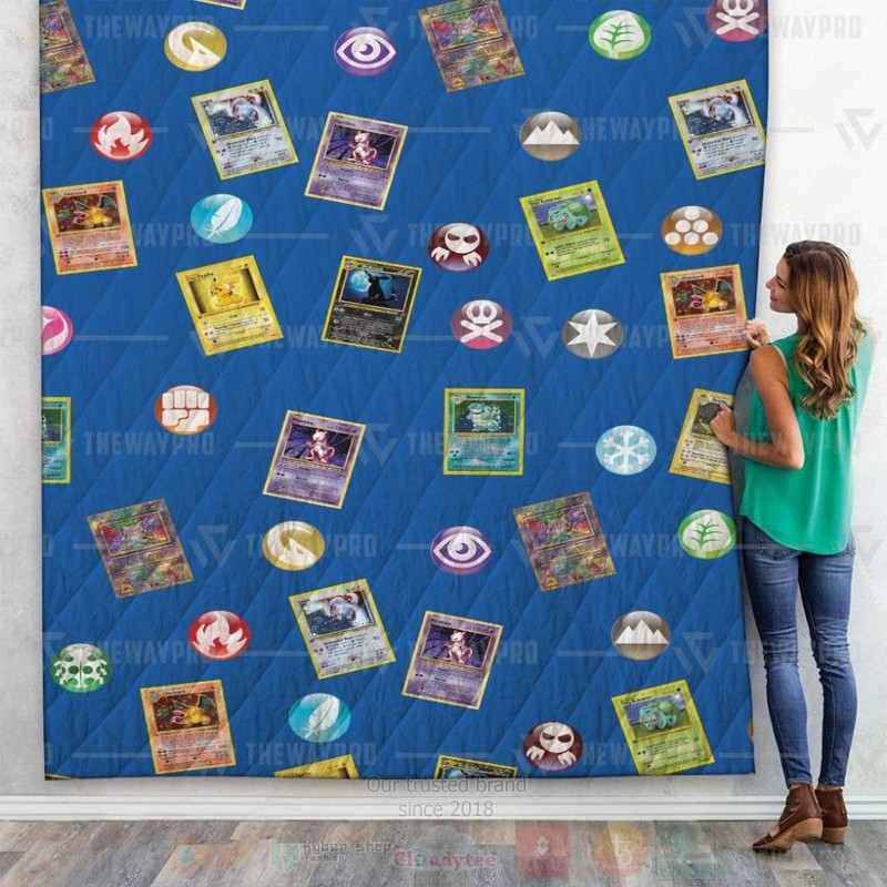 Anime_Pokemon_Cards_And_Elements_Custom_Quilt