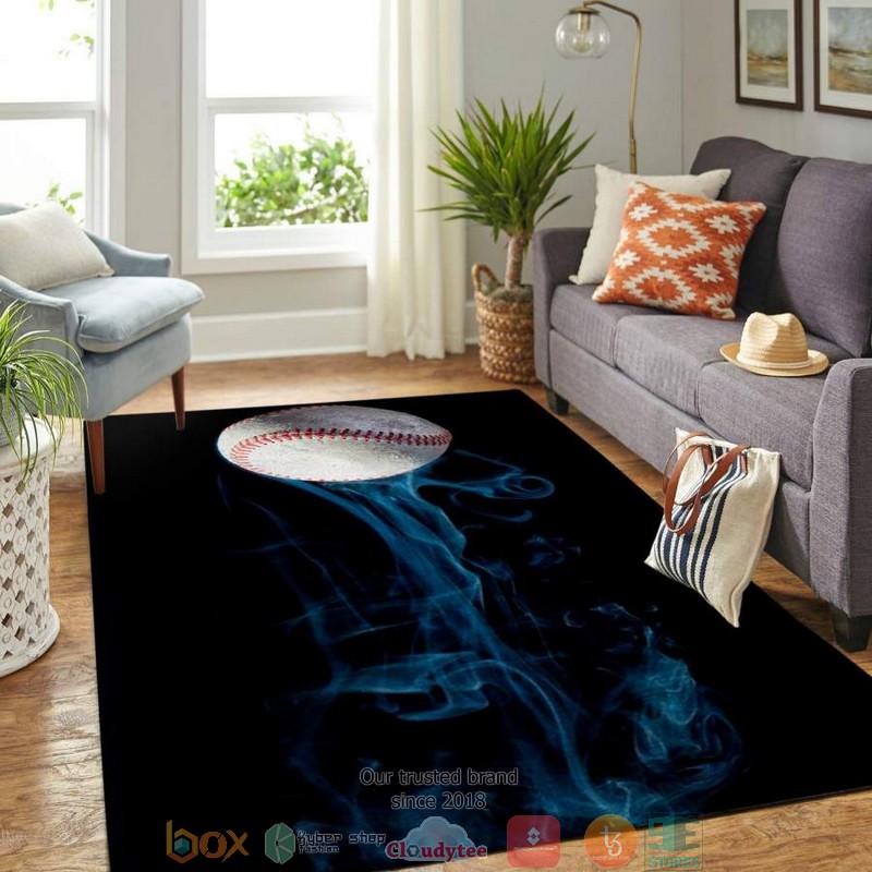Baseball_ball_blue_smoke_Rug_Carpet