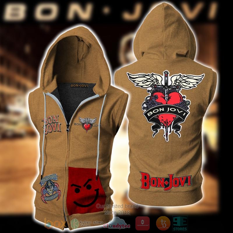 Bon_Jovi_Band_brown_Sleeveless_zip_vest_leather_jacket