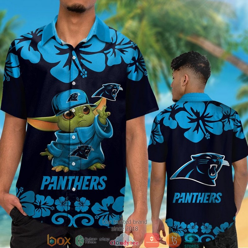 Carolina_Panthers_Baby_Yoda_Hibiscus_Hawaiian_Shirt_short_1