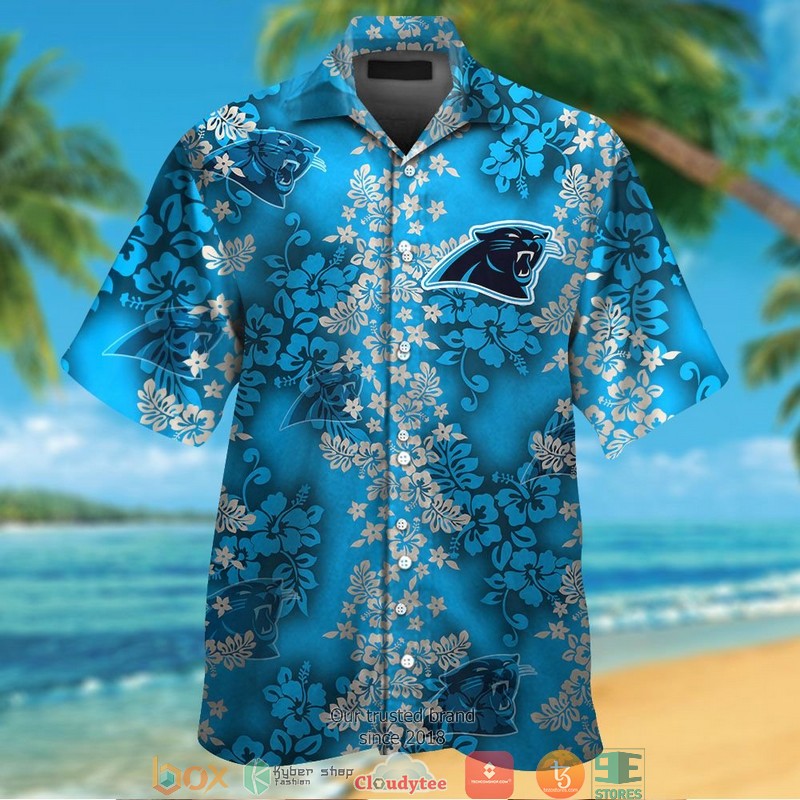 Carolina_Panthers_Hibiscus_flower_pattern_Hawaiian_Shirt_short