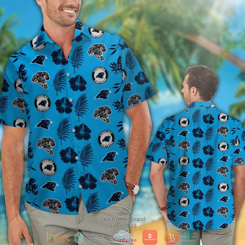 Carolina_Panthers_Leaf_Hibiscus_Pattern_Hawaiian_Shirt_short_1