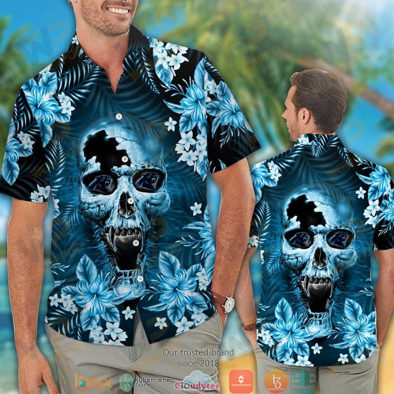 Carolina_Panthers_Skull_3d_illusion_Hawaiian_shirt_short_1