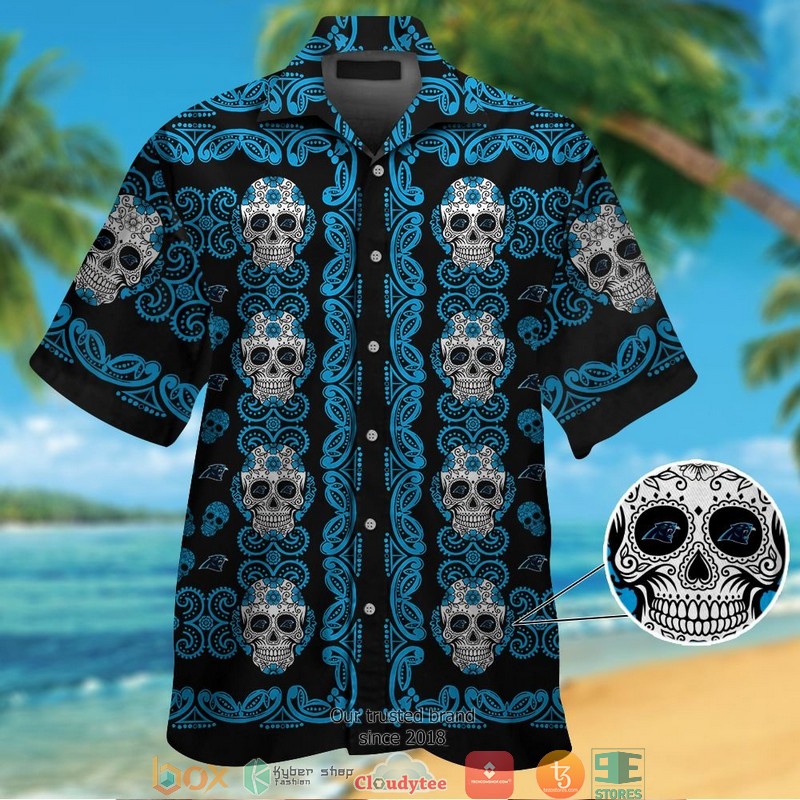 Carolina_Panthers_Small_sugar_Skull_Hawaiian_shirt_short