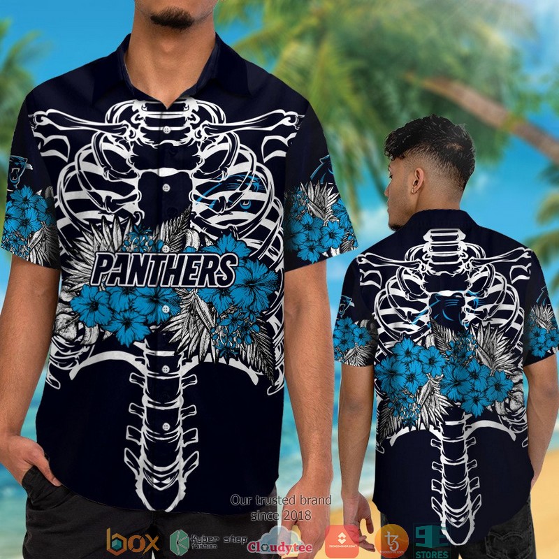 Carolina_Panthers_backbone_hibiscus_Hawaiian_Shirt_short_1