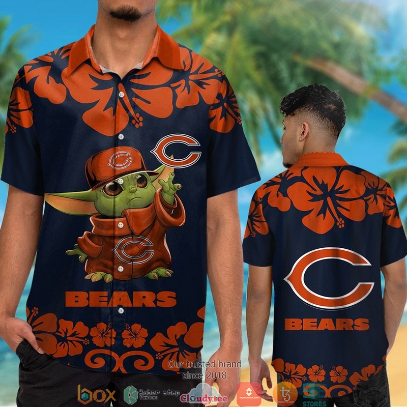 Chicago_Bears_Baby_Yoda_Orange_Hibiscus_Hawaiian_Shirt_short_1