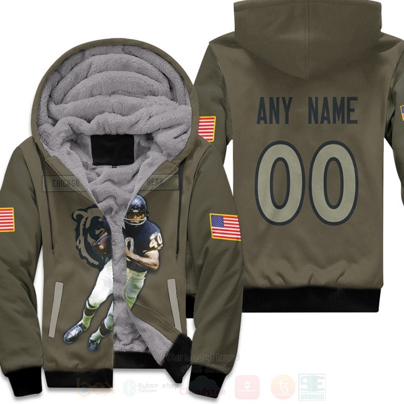 Chicago_Bears_Gale_Sayers_40_NFL_Olive_Personalized_3D_Fleece_Hoodie