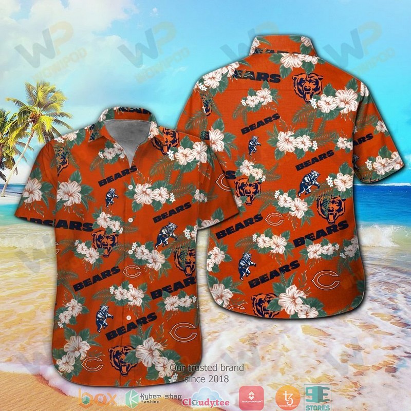 Chicago_Bears_Orange_Hibiscus_Hawaiian_shirt_short