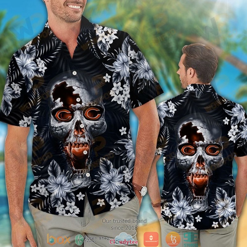 Chicago_Bears_Skull_3d_illusion_Hawaiian_shirt_short_1
