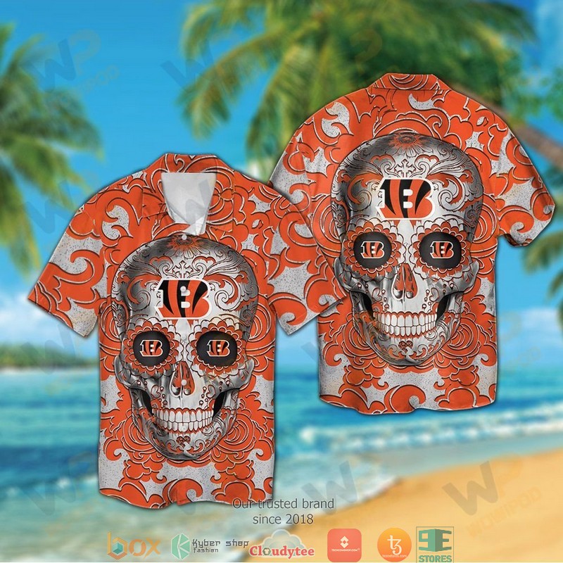 Cincinnati_Bengals_Sugar_Skull_Orange_Hawaiian_Shirt