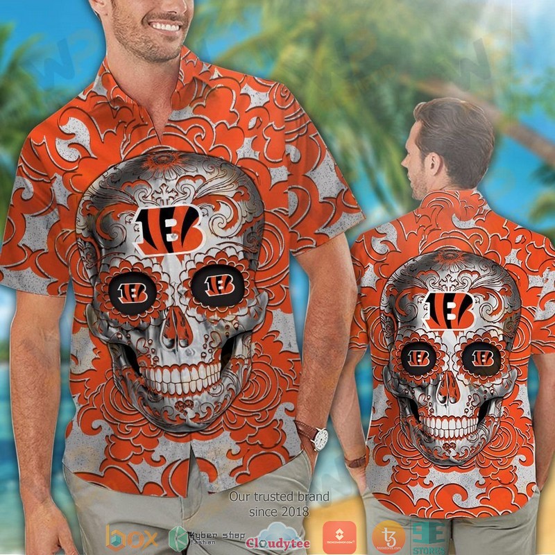 Cincinnati_Bengals_Sugar_Skull_Orange_Hawaiian_Shirt_1