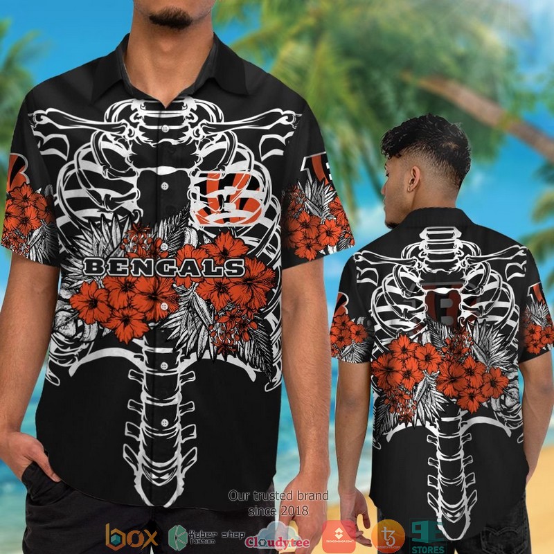 Cincinnati_Bengals_backbone_hibiscus_Hawaiian_Shirt_short_1