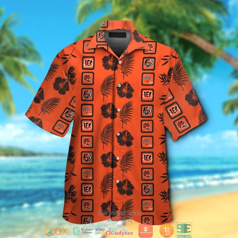 Cincinnati_Bengals_hibiscus_leaf_pattern_orange_Hawaiian_shirt_short