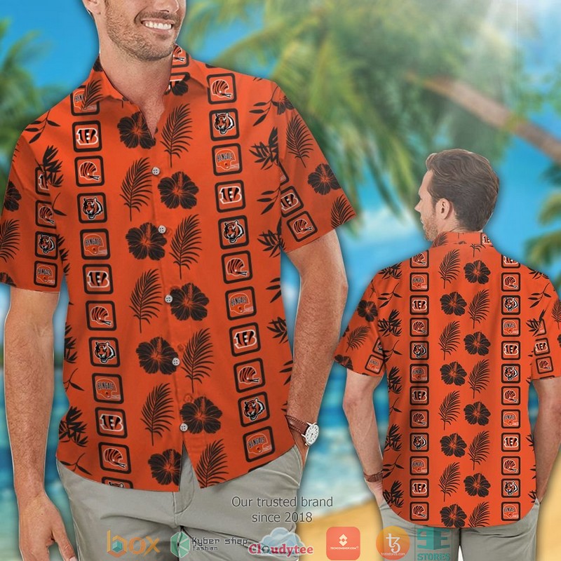 Cincinnati_Bengals_hibiscus_leaf_pattern_orange_Hawaiian_shirt_short_1