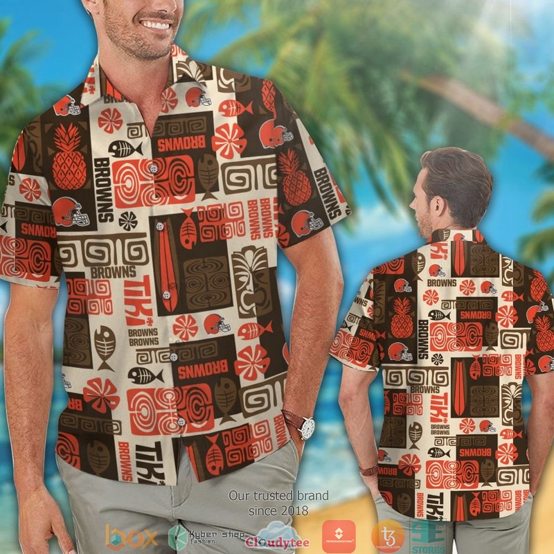 Cleveland_Browns_Fish_Pineapple_pattern_Hawaiian_Shirt_short_1