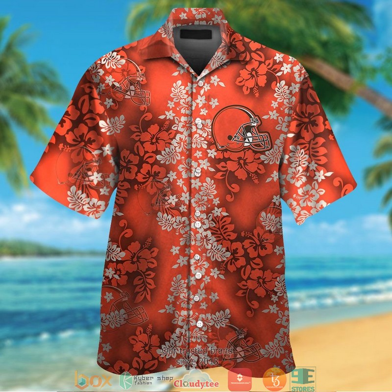Cleveland_Browns_Hibiscus_Flower_pattern_Orange_Hawaiian_Shirt_short