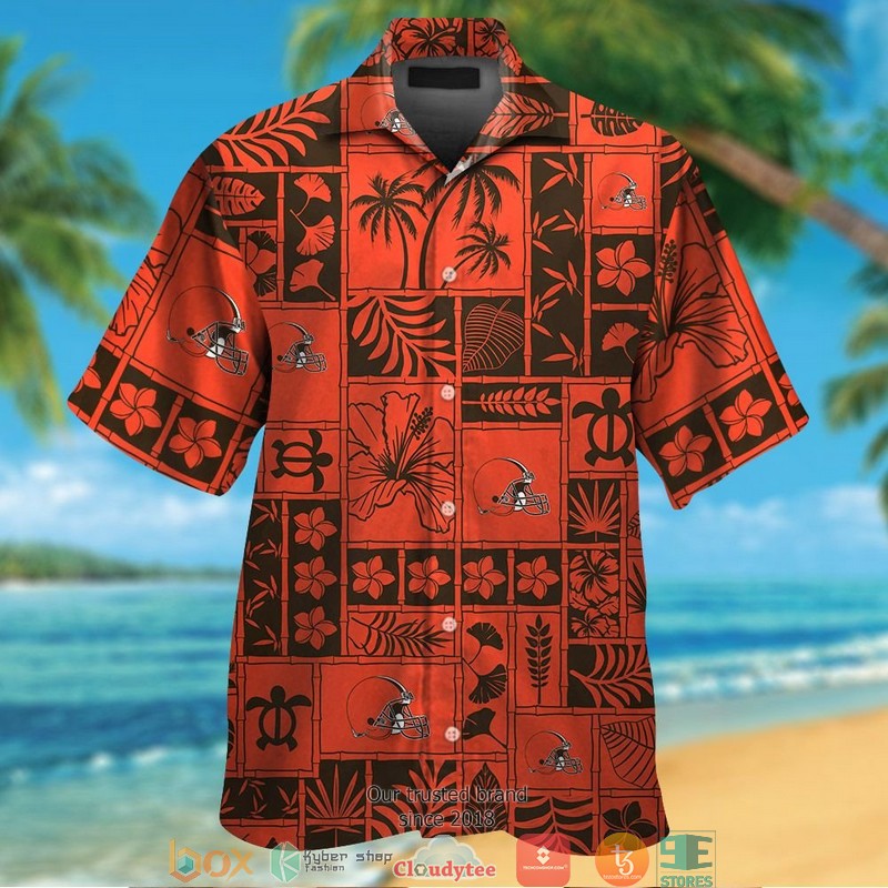 Cleveland_Browns_Hibiscus_Leaf_ocean_square_pattern_Orange_Hawaiian_Shirt_short
