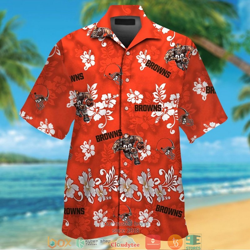 Cleveland_Browns_Hibiscus_Pattern_Orange_Hawaiian_Shirt_short