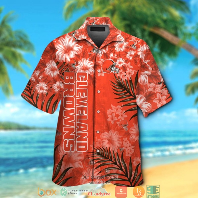 Cleveland_Browns_Hibiscus_leaf_orange_Hawaiian_Shirt_short