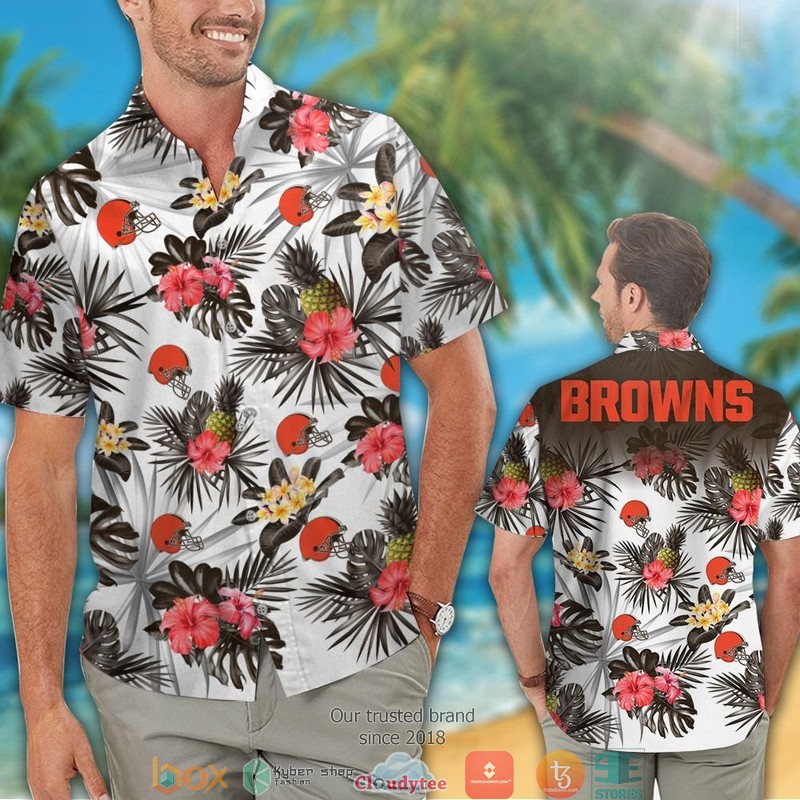 Cleveland_Browns_Hibiscus_pineapple_pattern_white_Hawaiian_Shirt_short_1