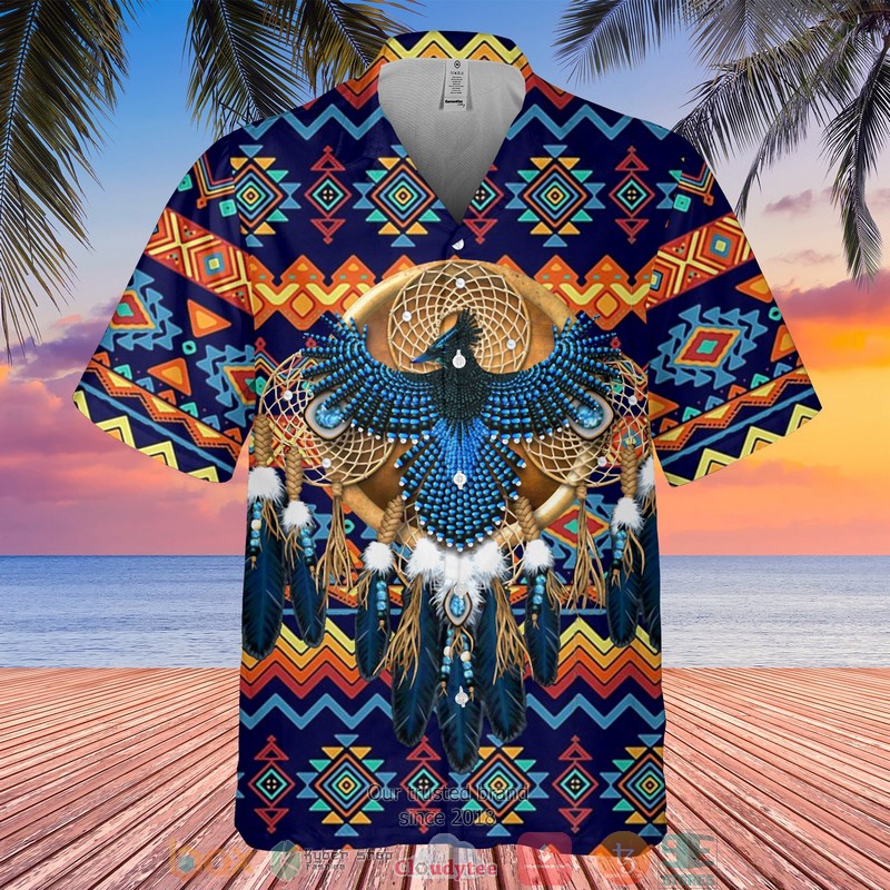 Color_Thunderbird_Native_Pattern_blue_Hawaiian_Shirt