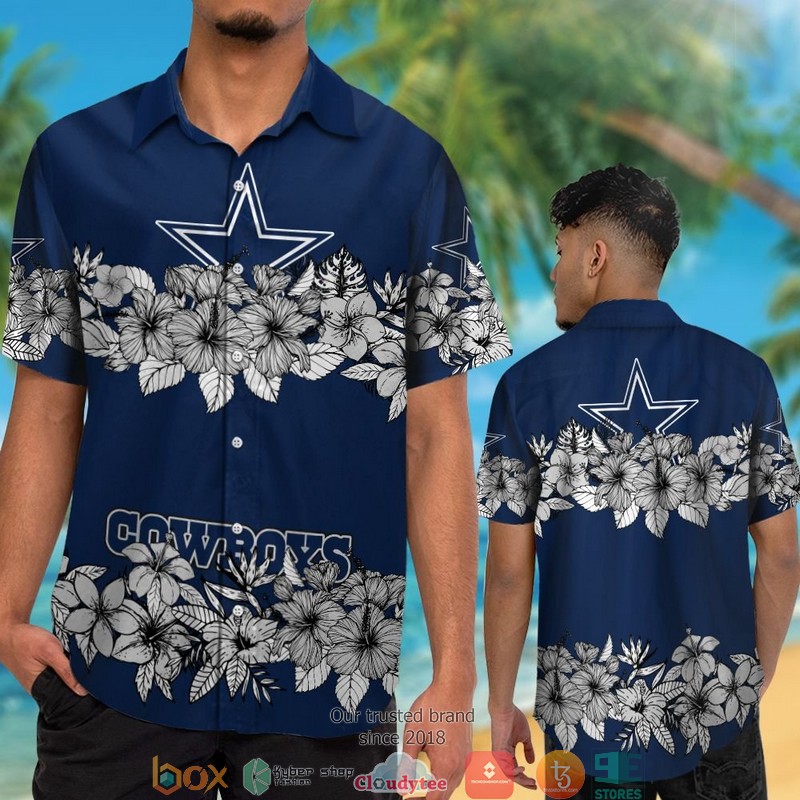 Dallas_Cowboys_hibiscus_flower_line_Hawaiian_Shirt_short_1