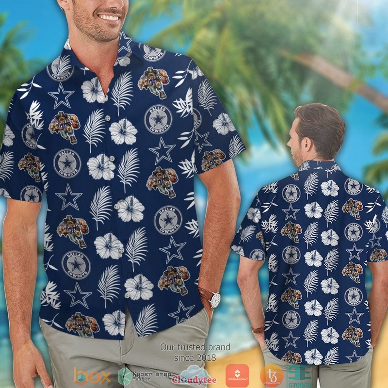 Dallas_Cowboys_leaf_hibiscus_pattern_Hawaiian_Shirt_short_1