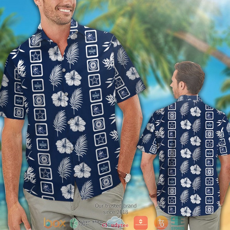 Dallas_Cowboys_leaf_hibiscus_pattern_square_Hawaiian_Shirt_short_1