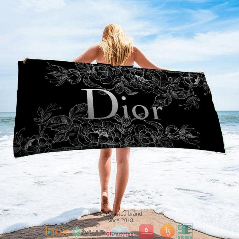 Dior_Floral_pattern_black_Beach_Towel