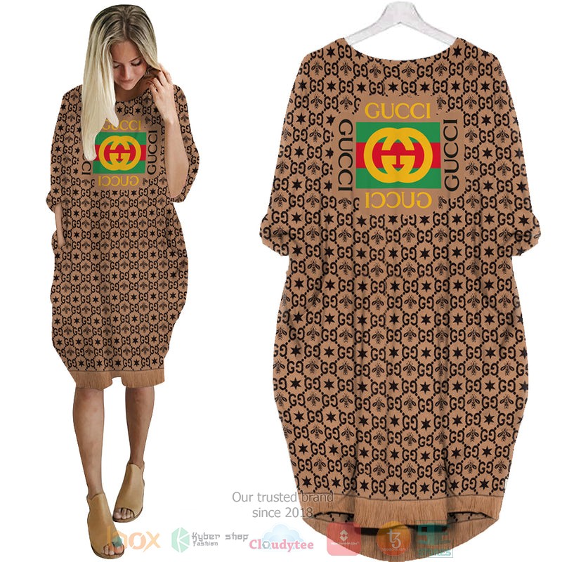 Gucci_Bee_brown_pattern_Pocket_Dress