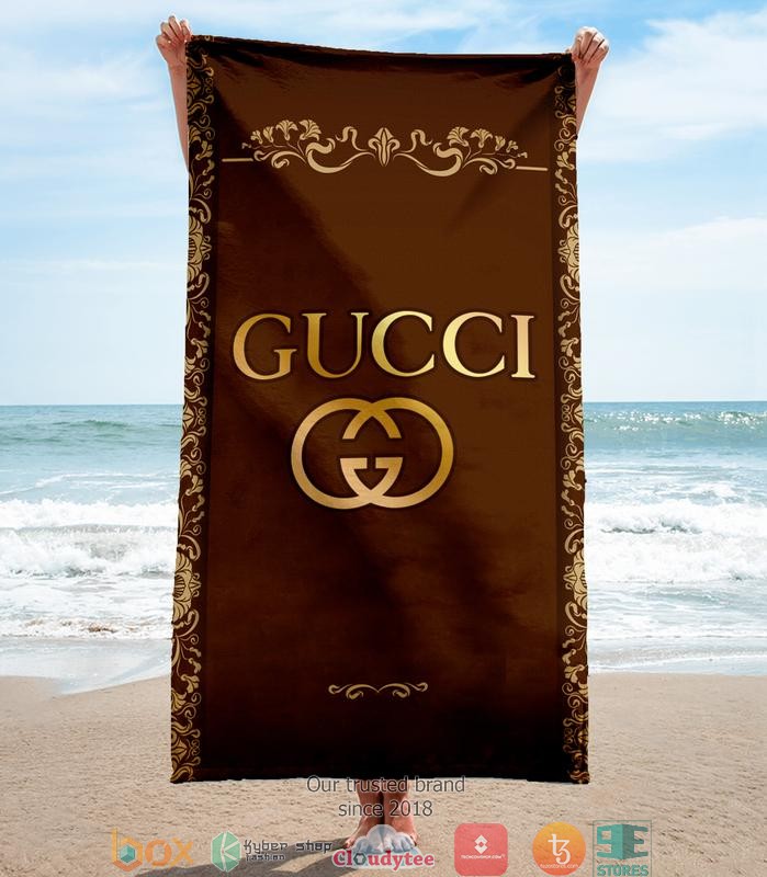 Gucci_Brown_Flower_pattern_border_Beach_Towel